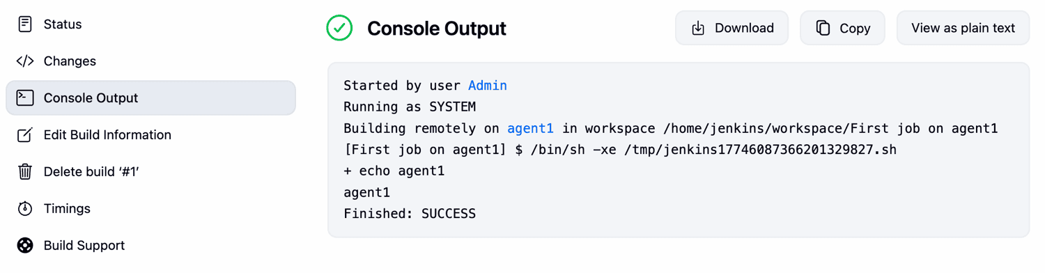 Console output of a successful build.