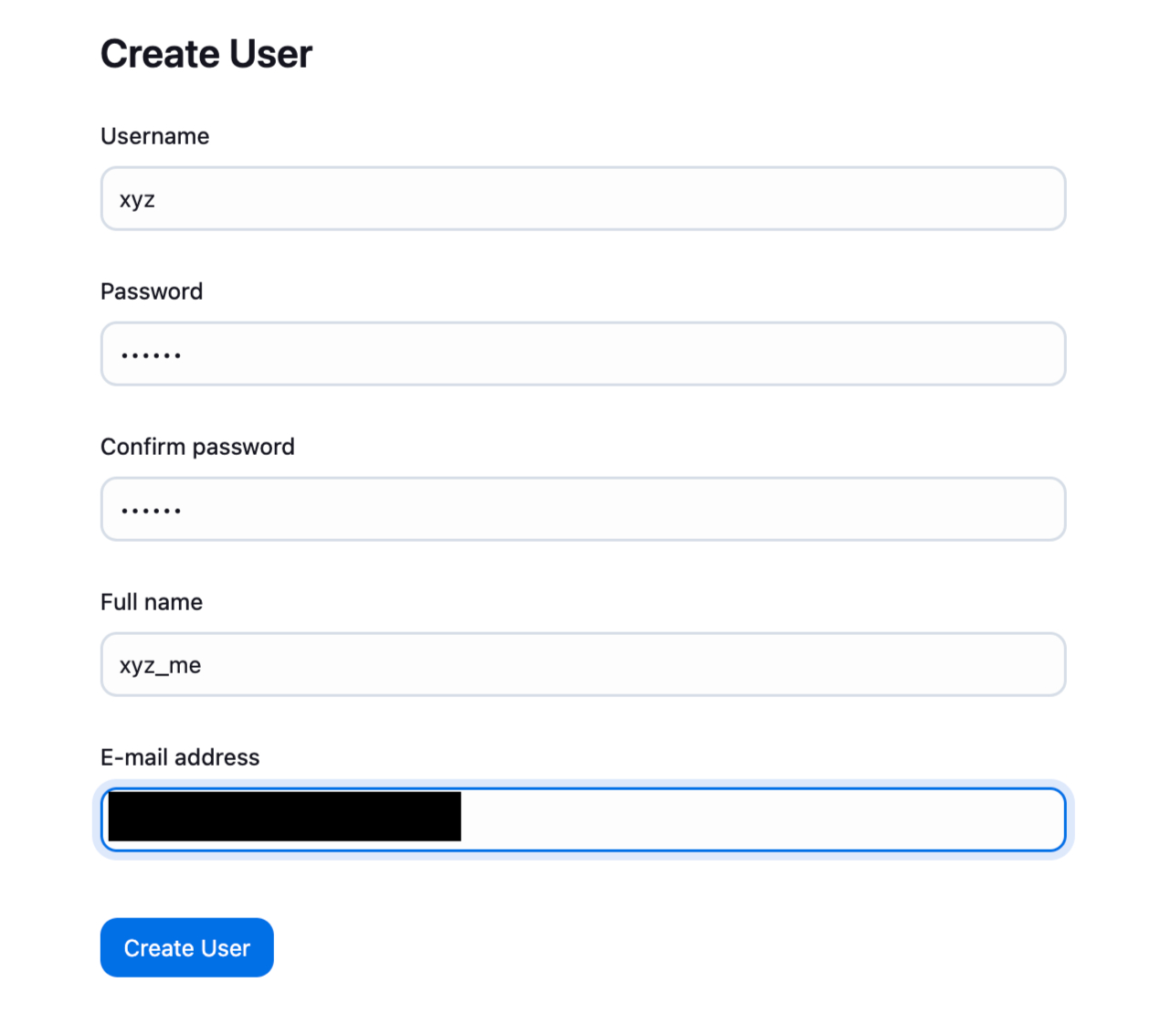 Create User Page Example